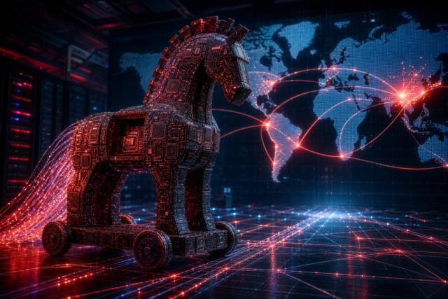 Caballo de Troya digital formado por circuitos frente a una red tecnológica global