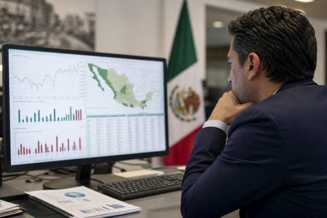 Analista revisa una gráfica de incidencia delictiva con fechas y tasas claramente identificadas