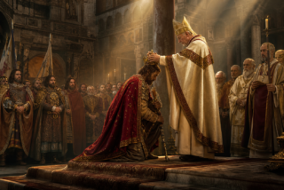 El papa León III corona a Carlomagno como emperador en Roma en el año 800