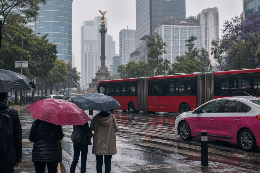 Lluvia y movilidad en una avenida de la Ciudad de Mexico