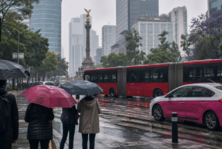Lluvia y movilidad en una avenida de la Ciudad de Mexico