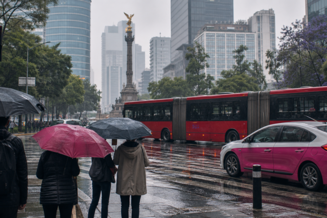 Lluvia y movilidad en una avenida de la Ciudad de Mexico