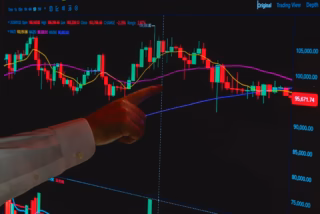 Pantalla con gráficos financieros y líneas de cotización en un entorno de oficina; recurso ilustrativo sobre el seguimiento del mercado bursátil.