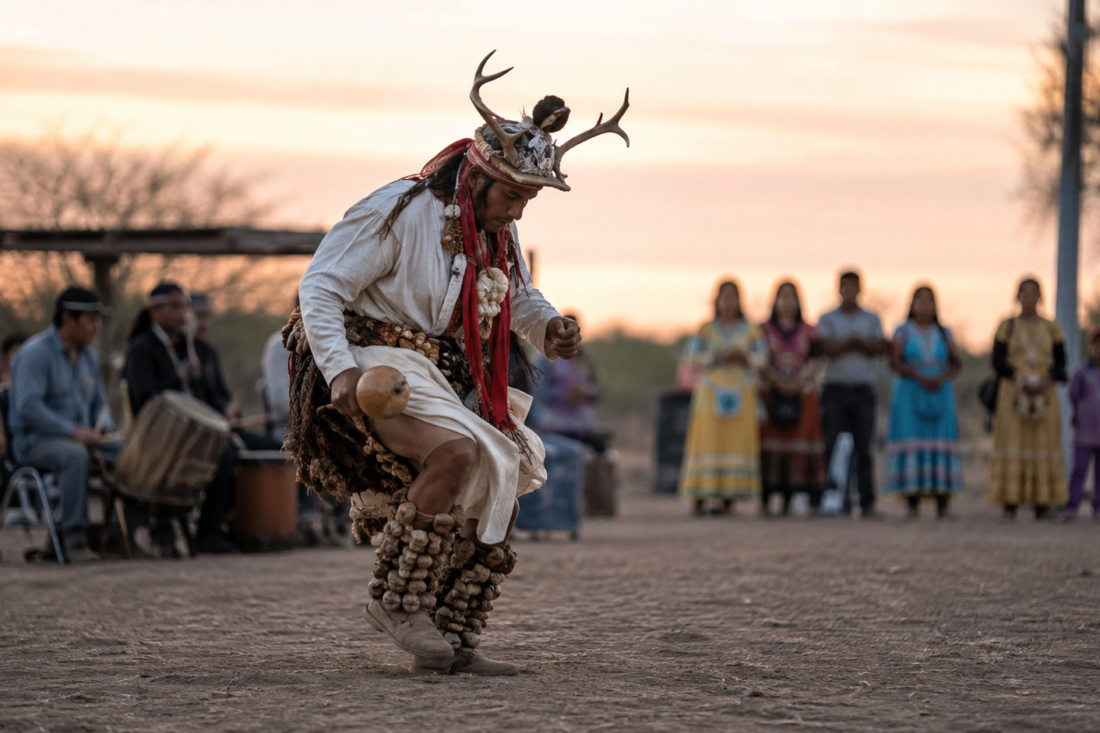 Danzante yaqui o mayo en una representación ceremonial de la Danza del Venado.