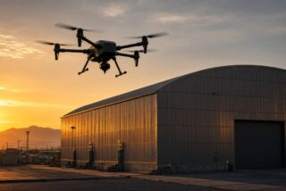 Aeronave no tripulada de vigilancia sobre costa mexicana al atardecer
