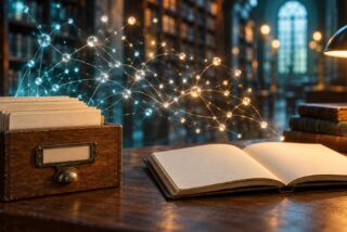 Libros y una red abstracta de nodos como concepto de evaluación de información.